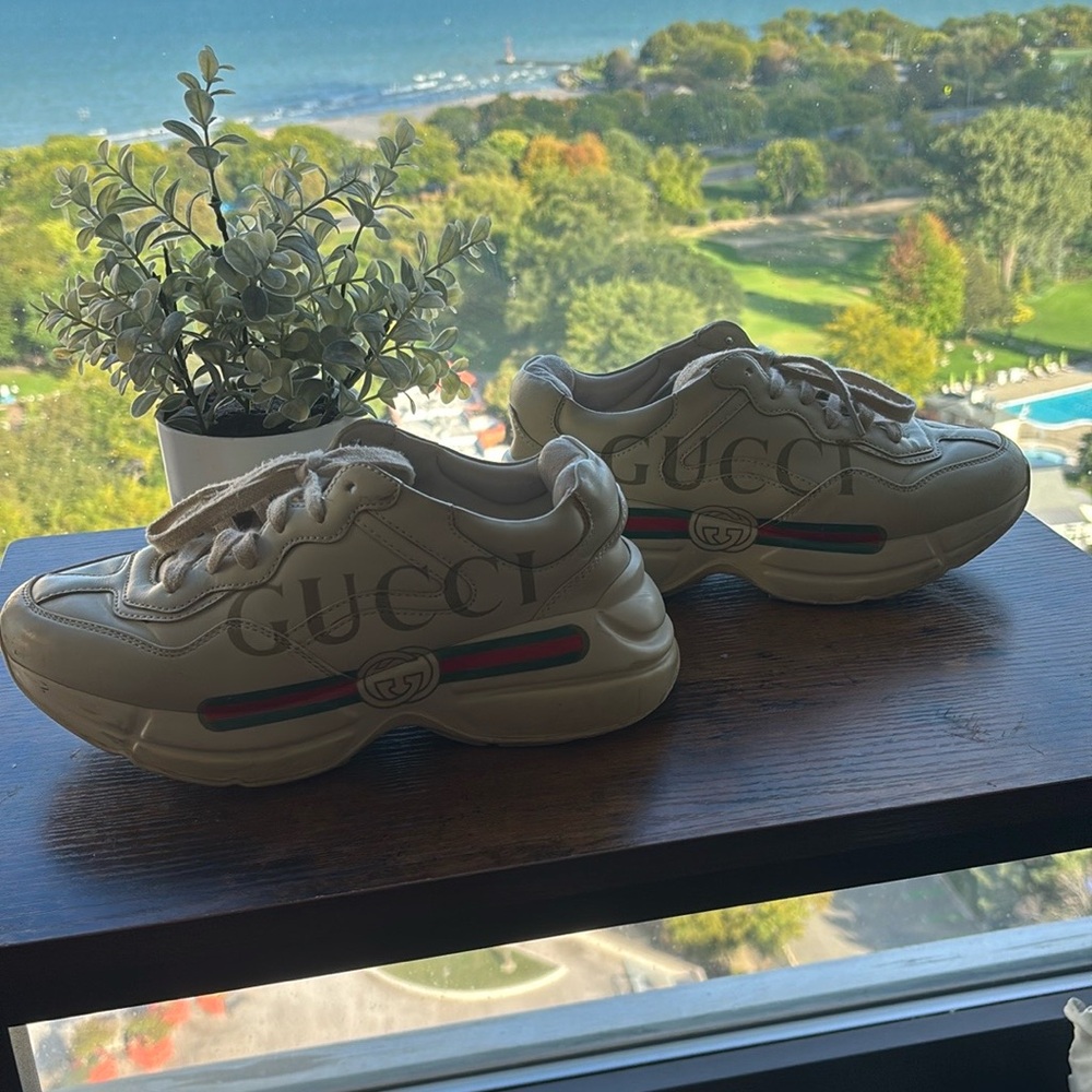 Used Gucci Cream Sneakers Rhython shoes size 8.5 US - Picture 9 of 16